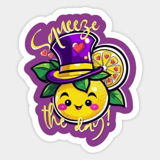 Kawaii lemon funny saying - Squeeze the day! Sticker